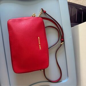 Michael Kors Red Jet Set Large Saffiano Leather Crossbody Handbag